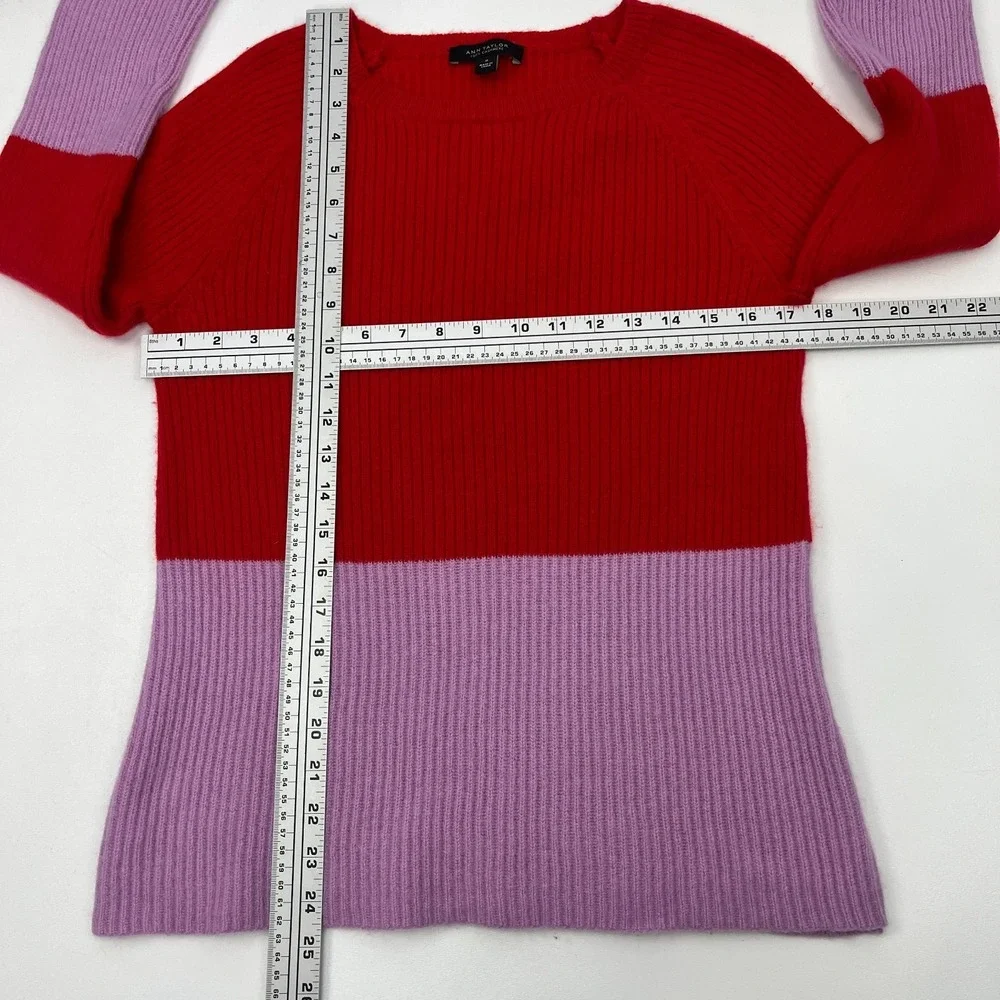 Ann Taylor 100% Cashmere Sweater Red Purple Colorblock Thick Plush *Kitten Soft*